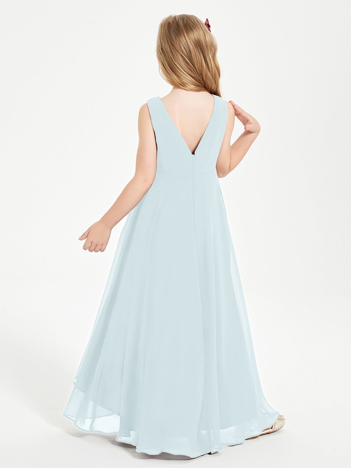 Modern Asymmetrical Cowl Neck Junior Bridesmaid Dresses Mist